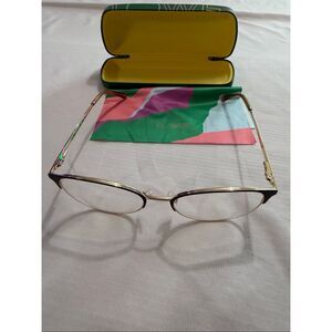 Flower Women Eyeglasses Frame Gold/Black Tone Metal Sweet Pea 6050 Eyewear Glass